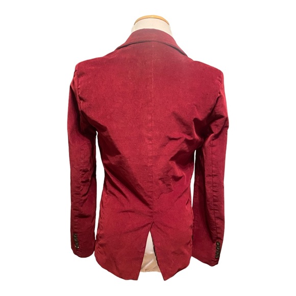 Burgundy Velvet Blazer with Navy Piping - Picture 3 of 4